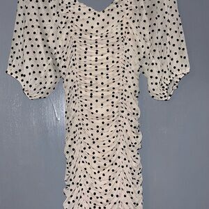 Elegant Black Polka Dot Ruched Dress